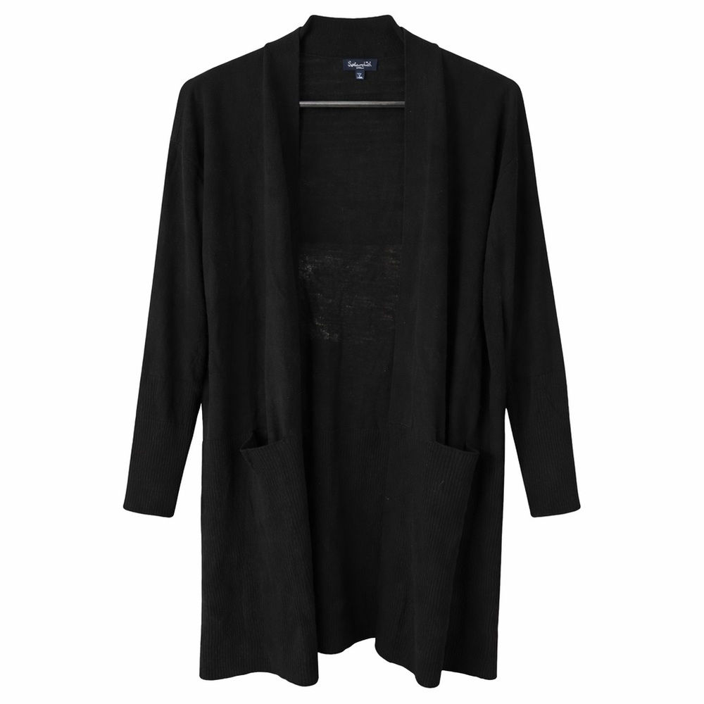 Splendid Black Open-Front light knit Women’s Cardigan With Pockets women’s small